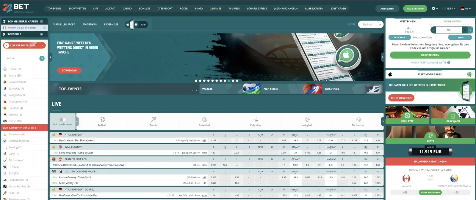 Plattform – 22Bet
